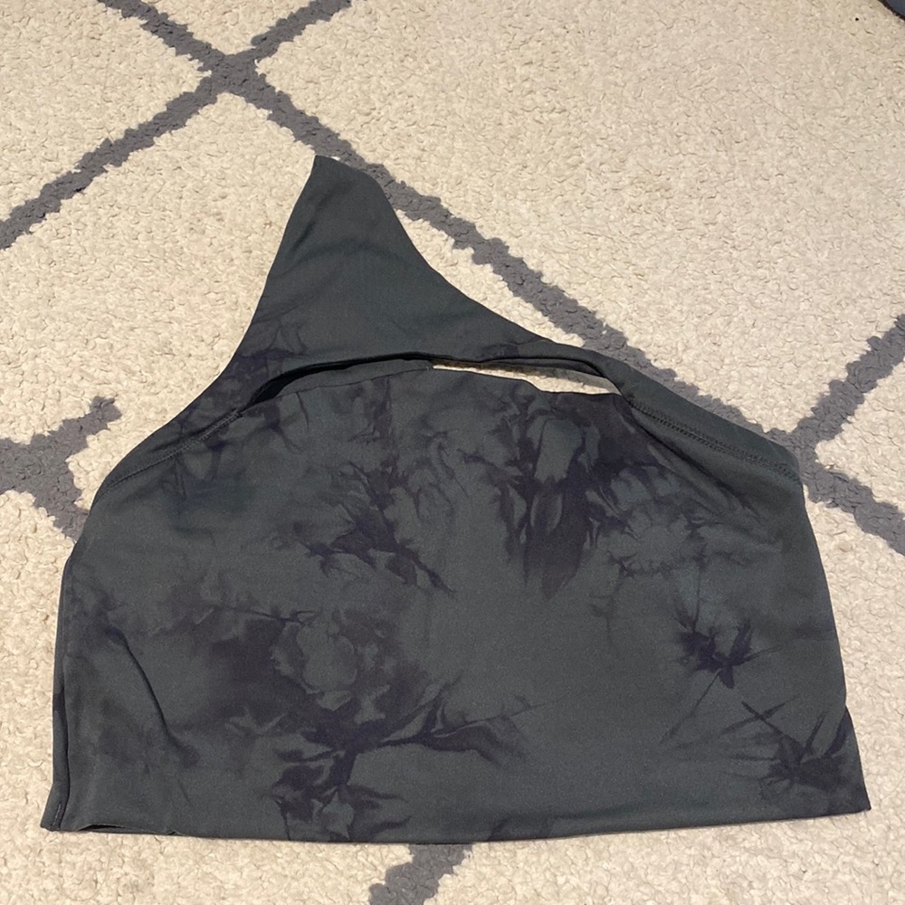 ALPHALETE MARBLE GREEN ONE SHOULDER SPORTS BRA SIZE L